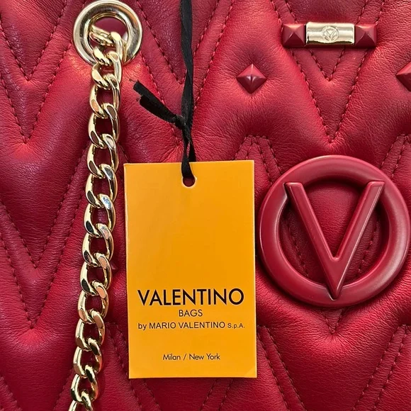 Valentino Red Gold Quilted Shoulder Bag - Picture 5 of 10